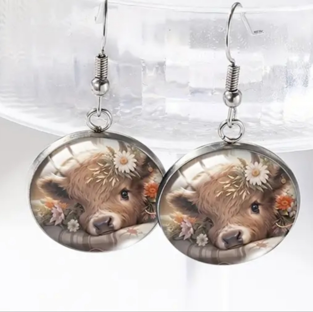 New Animal Print Gift Cute Cow Preppy Farmhouse Earrings Floral Easter (#089)‎